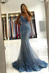Vestido de noche elegante de sirena con escote en V
